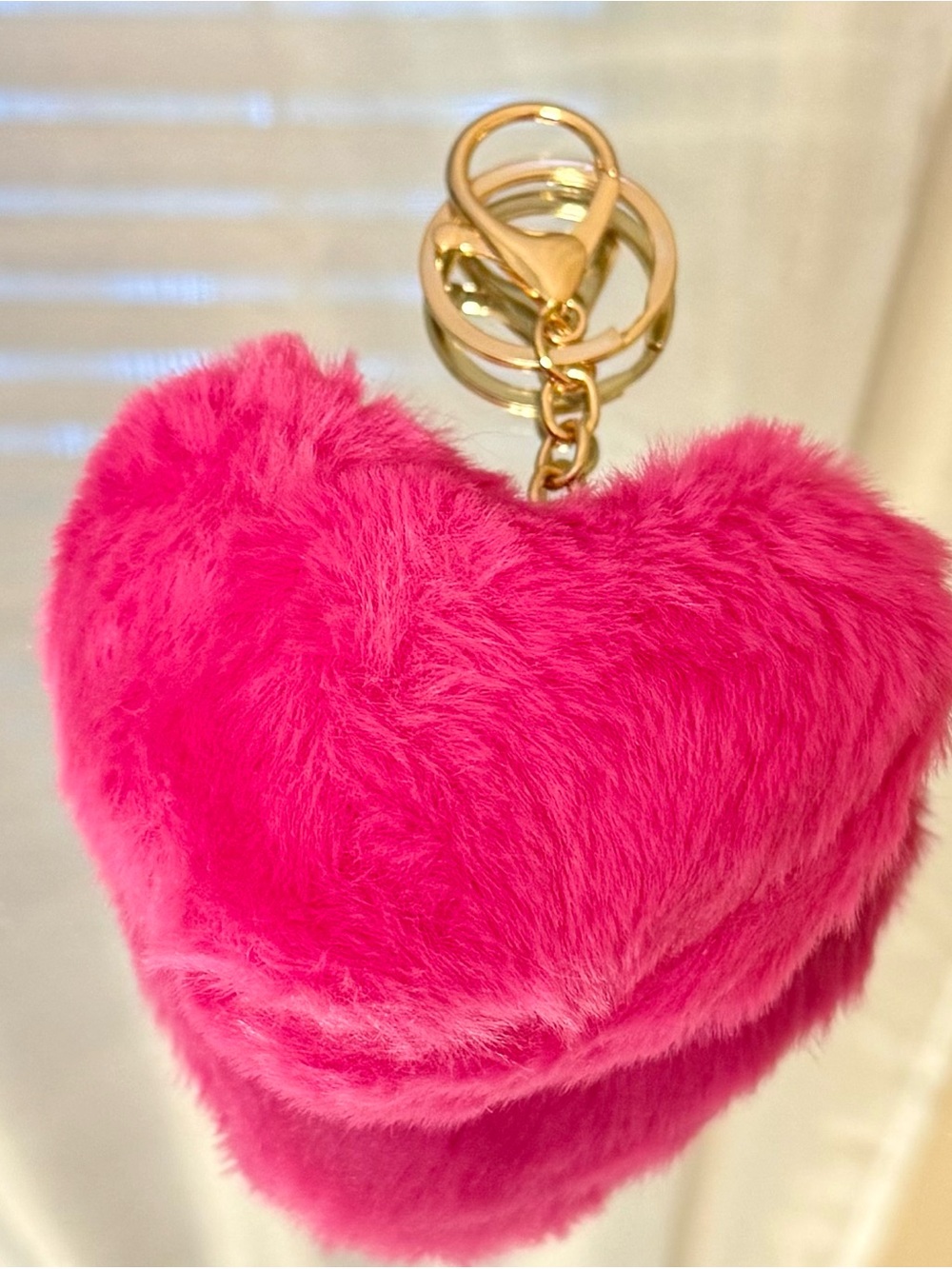 New Hot Pink Faux Fur Heart Keychain Bag Charm